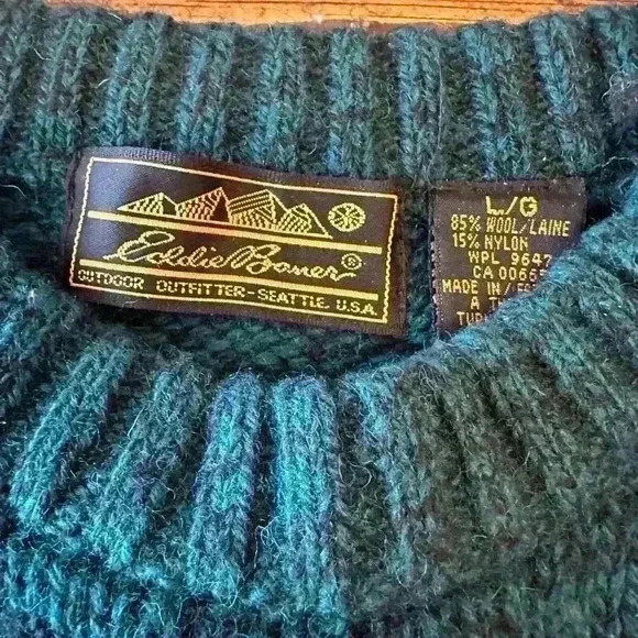 Green Vintage Eddie Bauer Wool Blend 80s Large Wool Marled Green Sweater Size L - Picture 8 of 10
